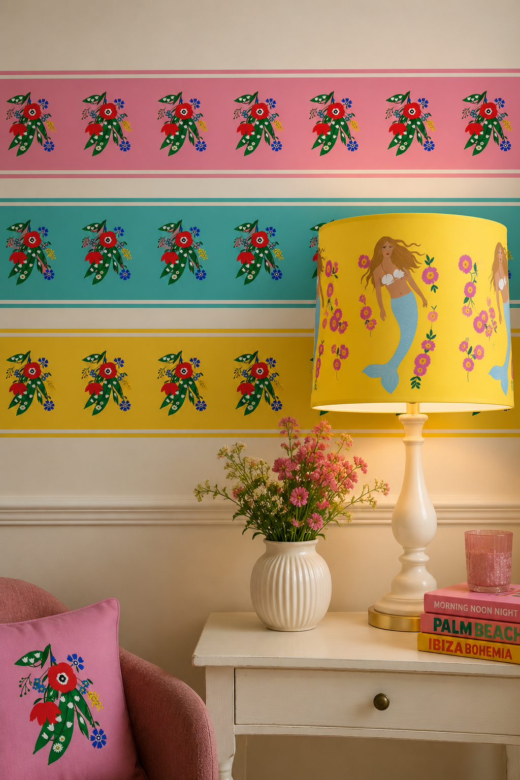Wallpaper Border - Posy Riot - Poppy Ardevora - Pink Pop