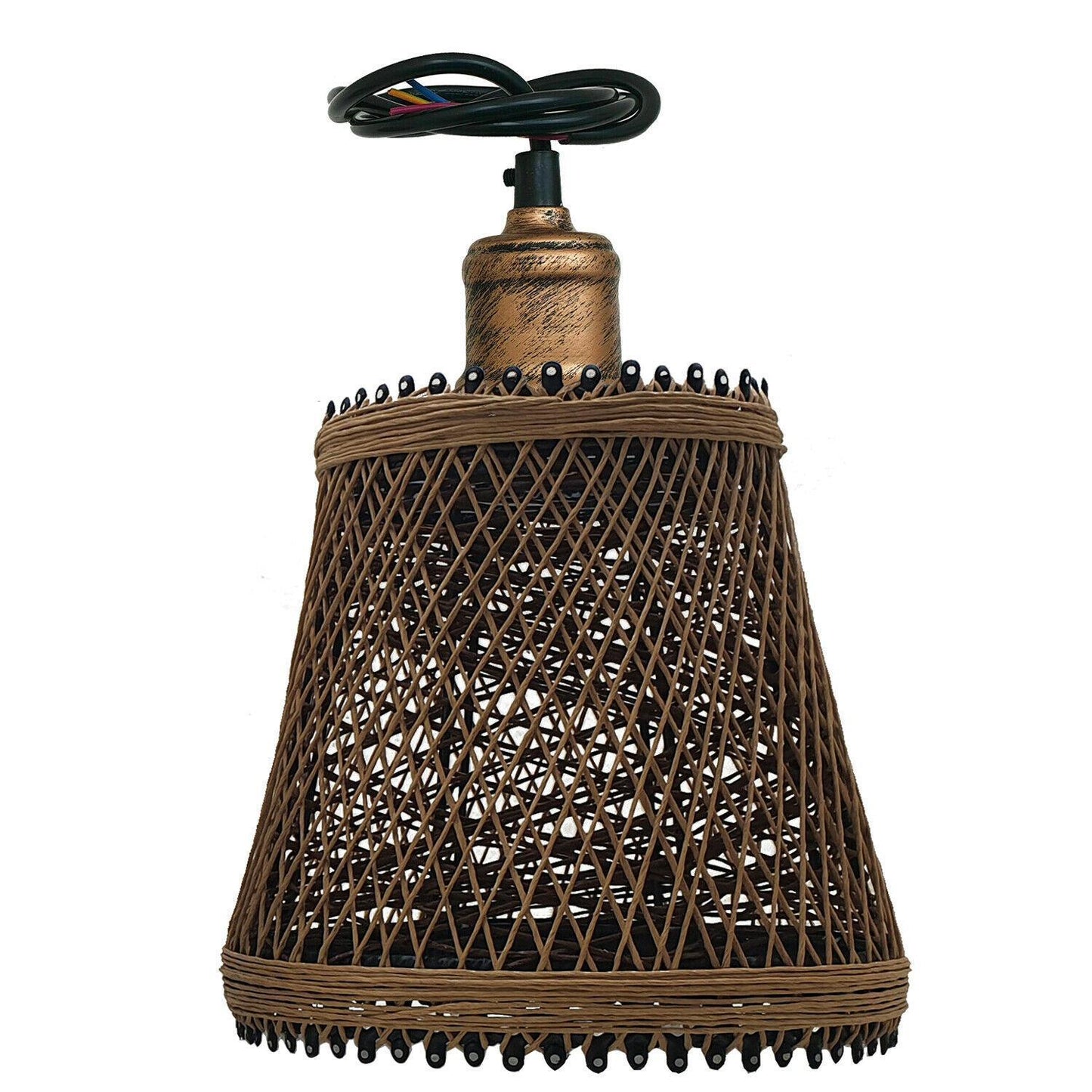 Industrial Rattan Wicker Design Chandelier Ceiling Pendant Light Brown