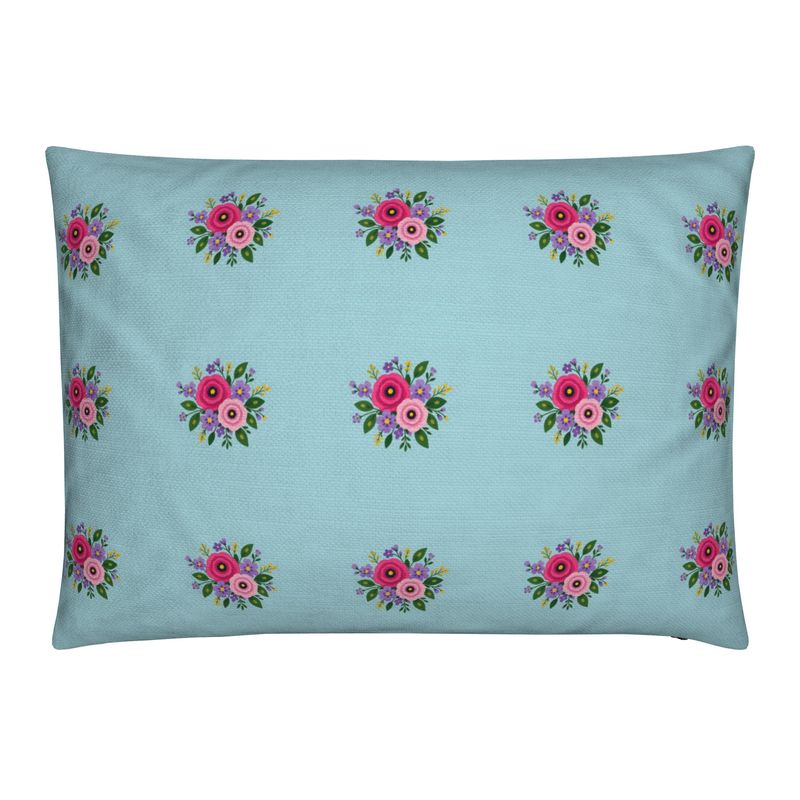 Posy Riot - Rose Eleanor - Rectangular Cushion - Aqua