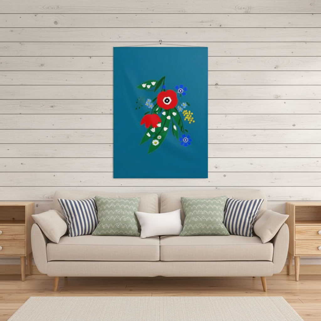Posy Riot - Poppy Ardevora - Fabric Wall Hanging - Teal