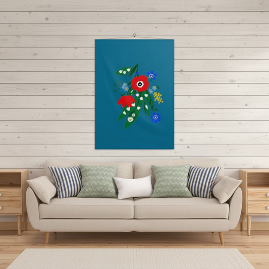 Posy Riot - Poppy Ardevora - Fabric Wall Hanging - Teal