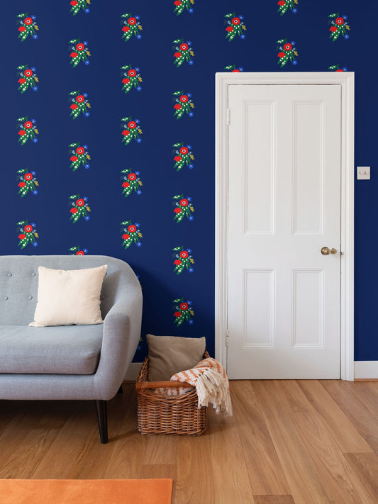 Posy Riot - Poppy Ardevora - Signature Wallpaper - Indigo