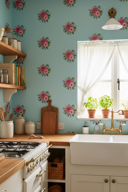 Posy Riot - Rose Eleanor - Signature Wallpaper - Opal