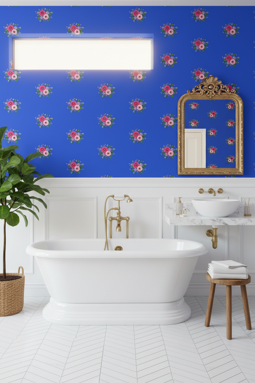 Posy Riot - Rose Eleanor - Signature Wallpaper - Sapphire