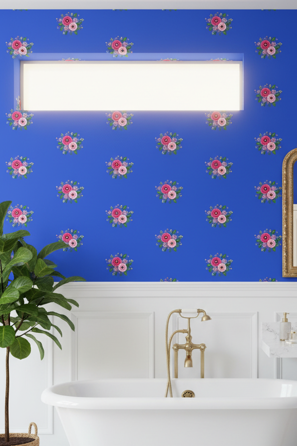 Posy Riot - Rose Eleanor - Signature Wallpaper - Sapphire