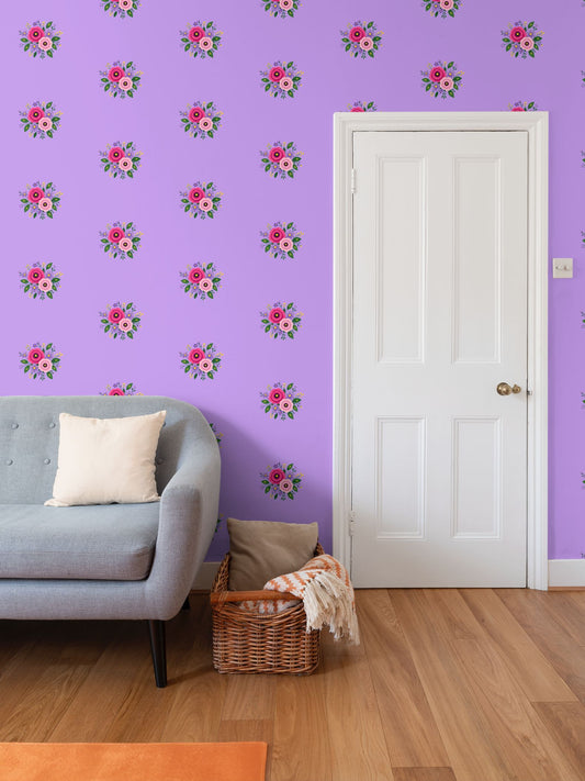 Posy Riot - Rose Eleanor - Signature Wallpaper - Lush Lilac