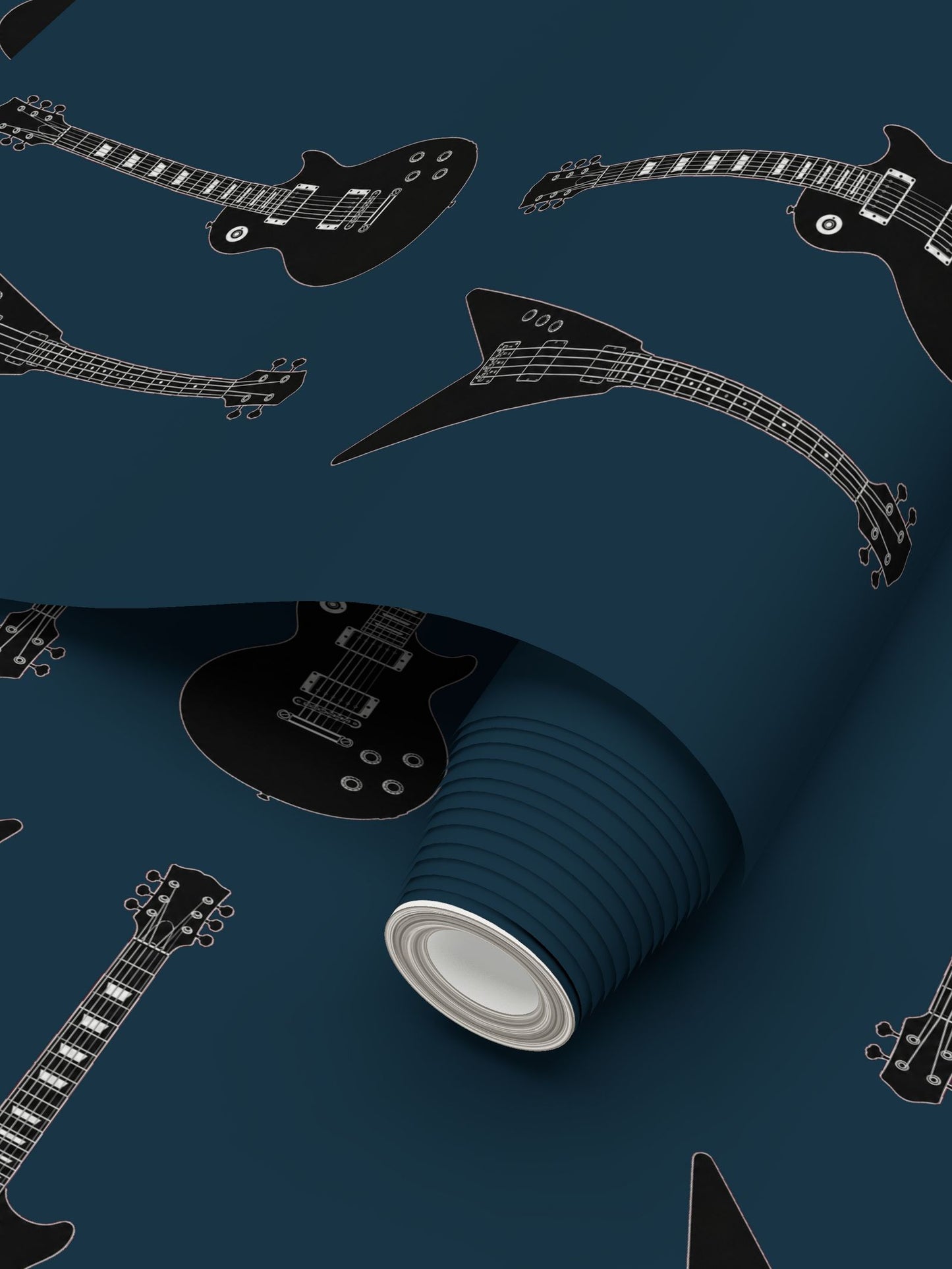 Rebel Riot - Guitar - Statement Wallpaper - Petrol Blue