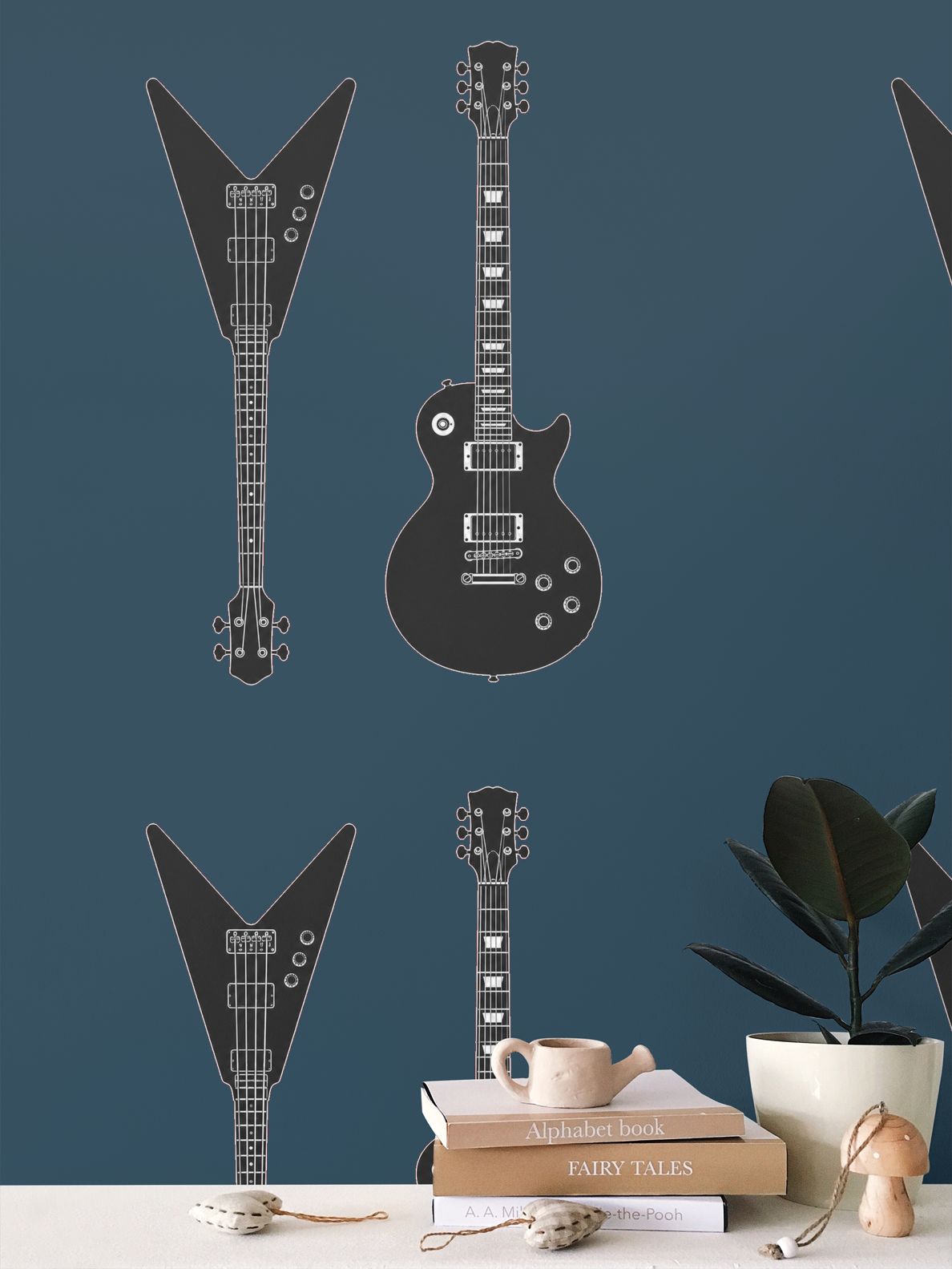 Rebel Riot - Guitar - Statement Wallpaper - Petrol Blue