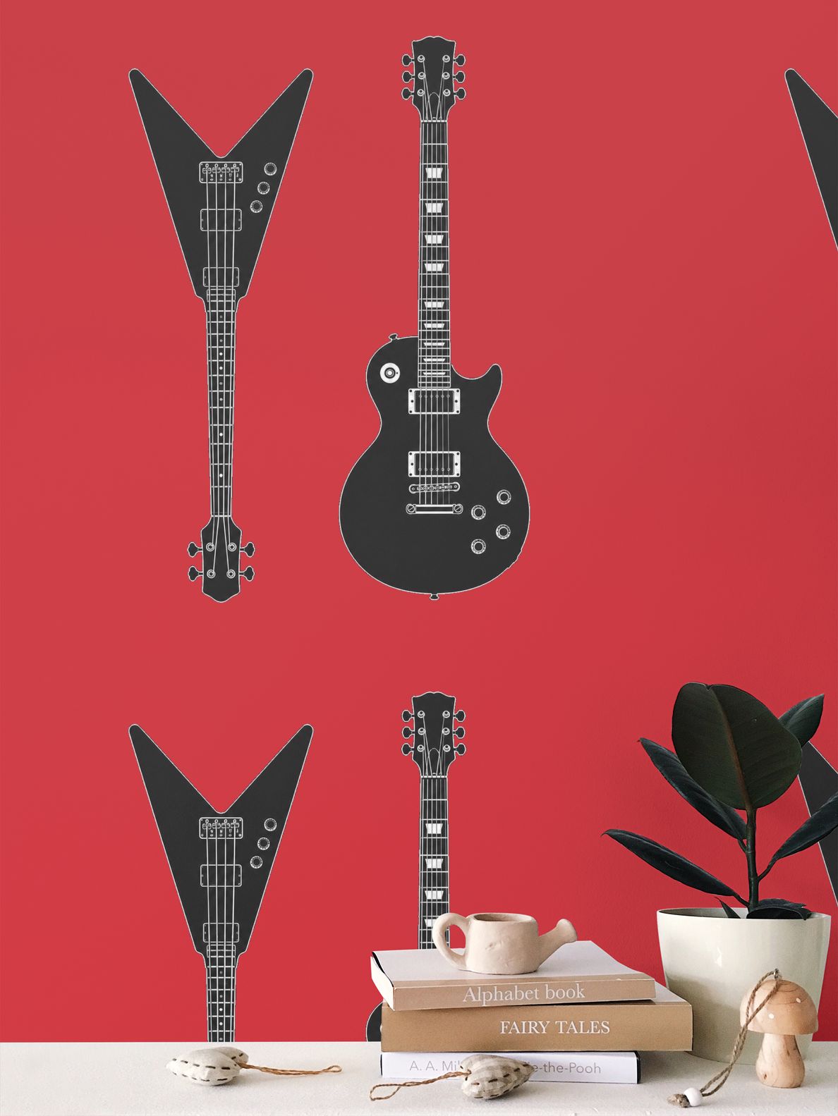 Rebel Riot - Guitar - Statement Wallpaper - Red