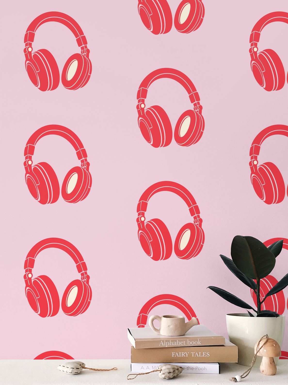Rebel Riot - Headphones Signature Wallpaper - Red / Baby Pink