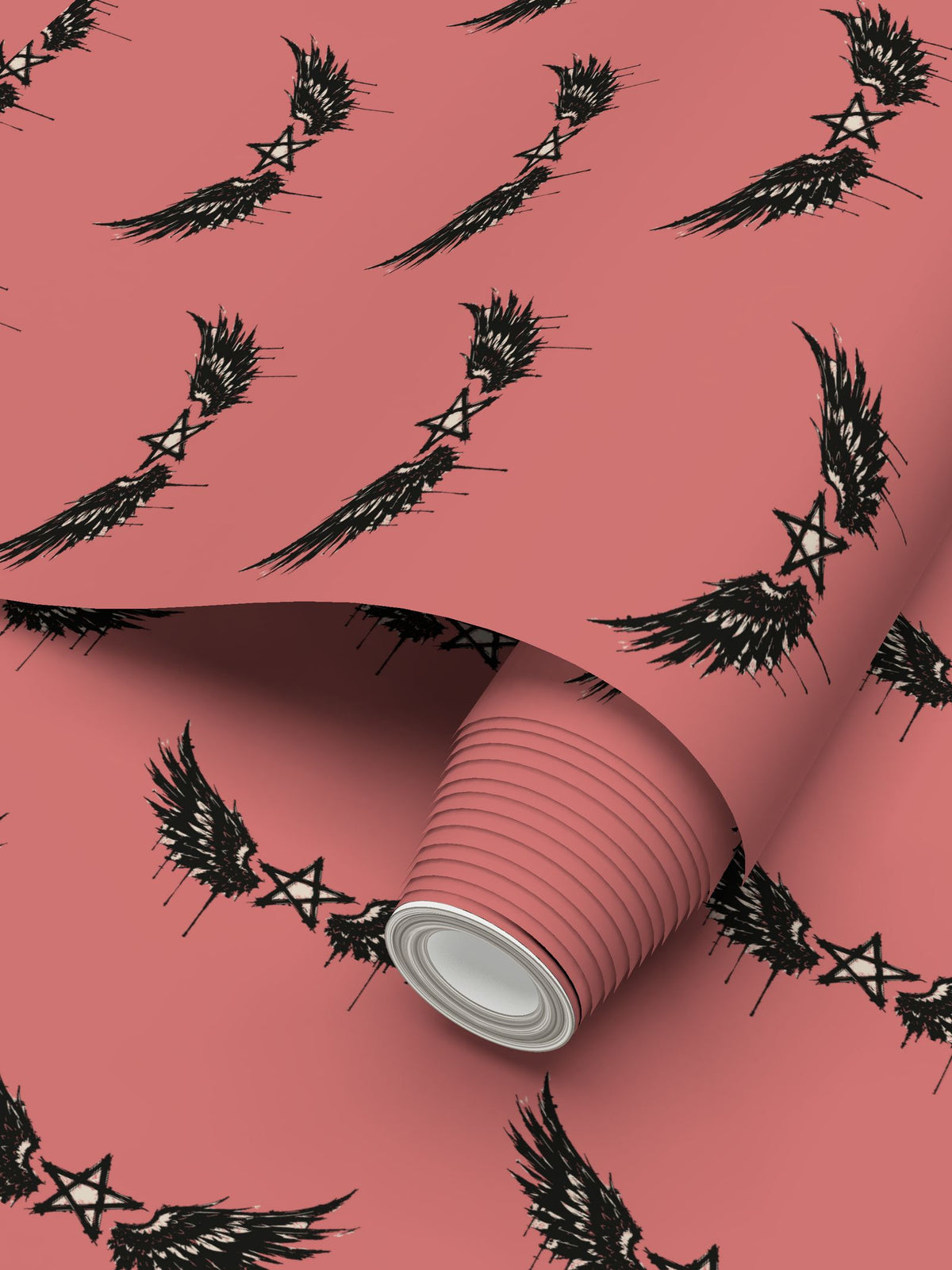 Star Wings Apricot Wallpaper, rolled wallpaper showing the printed pattern.
