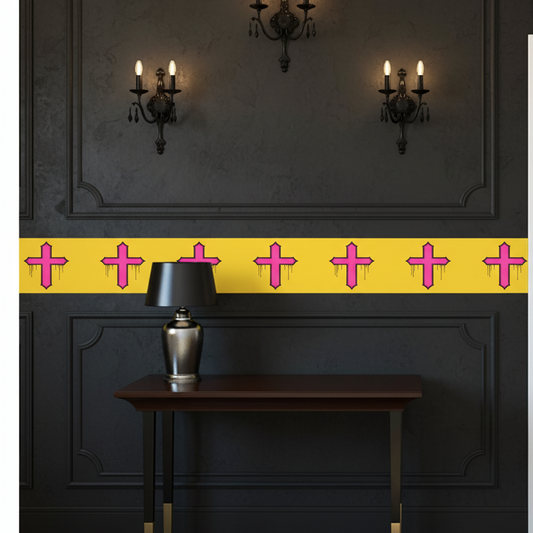 Rebel Riot - Cross - Wallpaper Border - Mellow Yellow