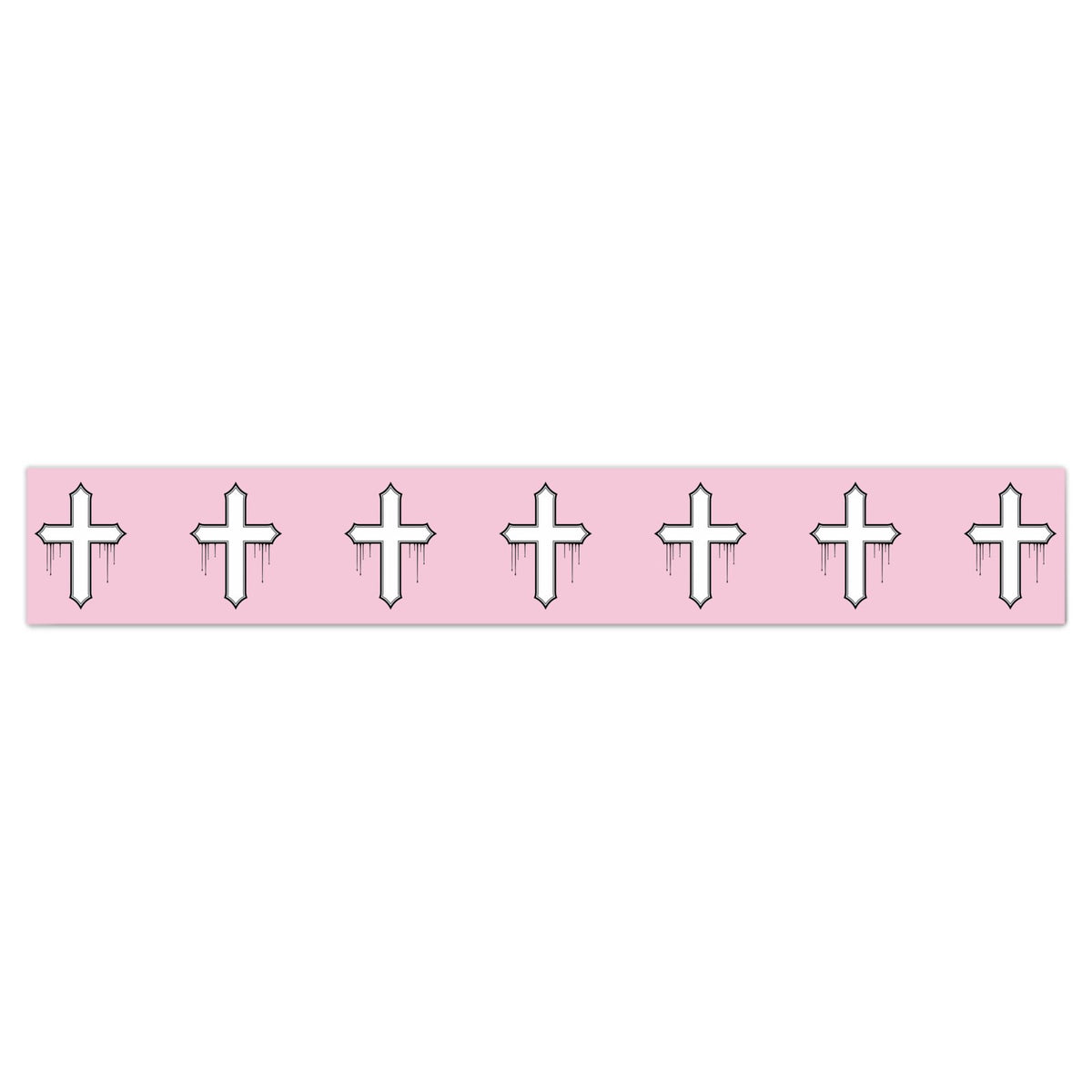 Rebel Riot Gothica Cross Sugar wallpaper border — white crosses on pale pink