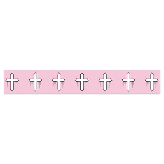 Rebel Riot Gothica Cross Sugar wallpaper border — white crosses on pale pink