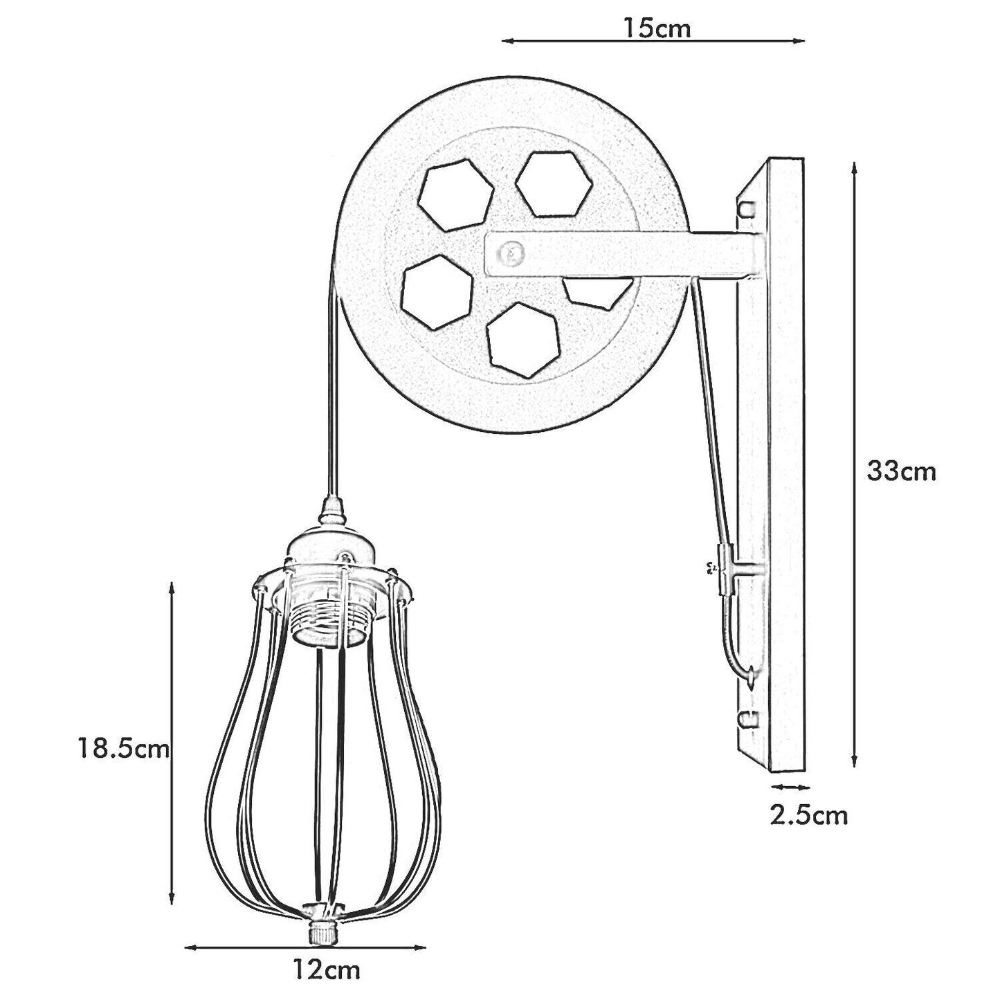 Retro Industrial Pulley Wheel Wall Light Fixture Metal Balloon Cage