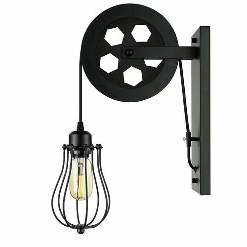 Retro Industrial Pulley Wheel Wall Light Fixture Metal Balloon Cage