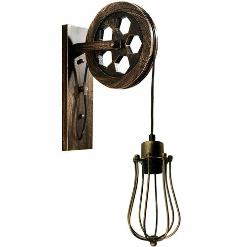 Retro Industrial Pulley Wheel Wall Light Fixture Metal Balloon Cage