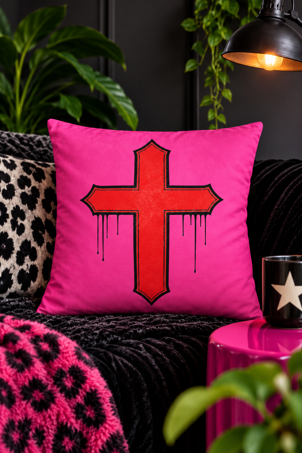 Rebel Riot - Gothica Cross Cushion - Carnation