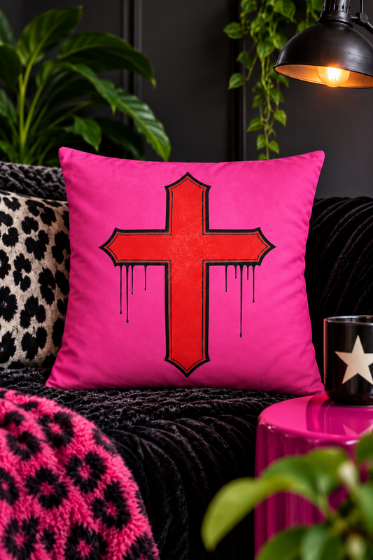 Rebel Riot - Gothica Cross Cushion - Carnation