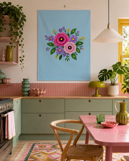 Posy Riot - Rose Eleanor- Large Fabric Wall Hanging - Opal