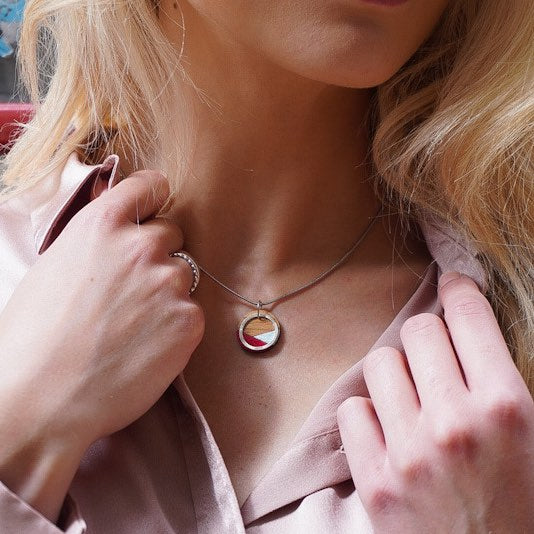Contour Recycled Wood Silver Tone Necklace product view