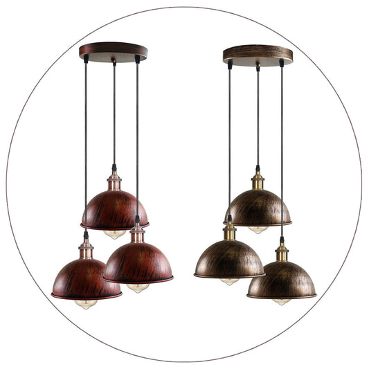 Cluster 3-Light Antique Brass Dome Pendant Light