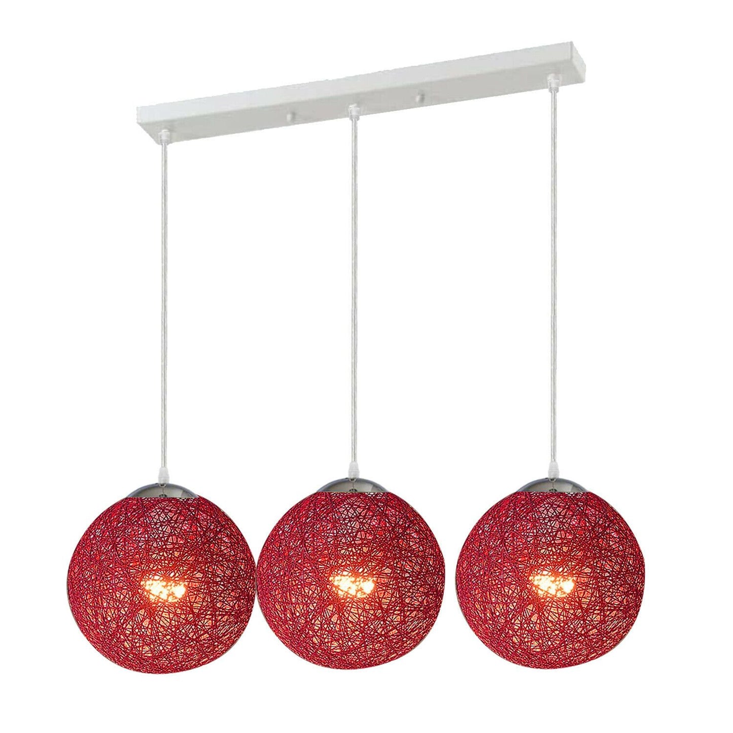 3 Head Red Bamboo Retro Hanging Light Fixtures Wicker Pendant Light