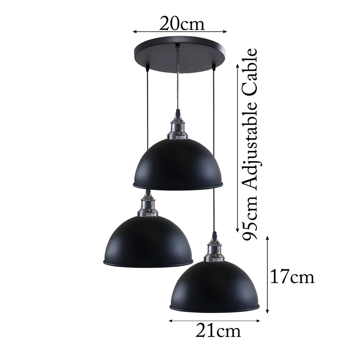 Black 3 Head Vintage Adjustable Hanging Ceiling Pendant Light E27