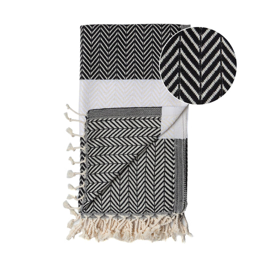 Beach Spa Turkish Hammam Towel Balik Black/White