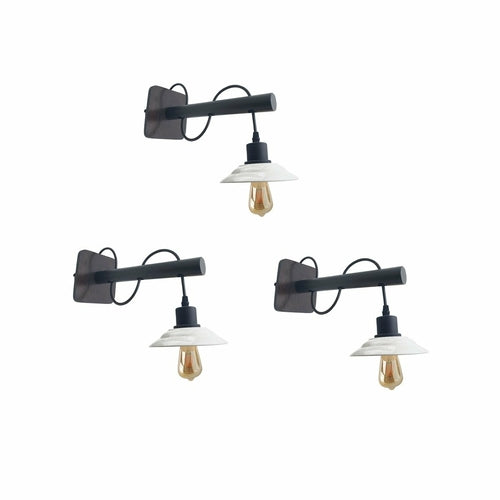 Pack Modern Industrial Black Scone wooden Wall Light With White