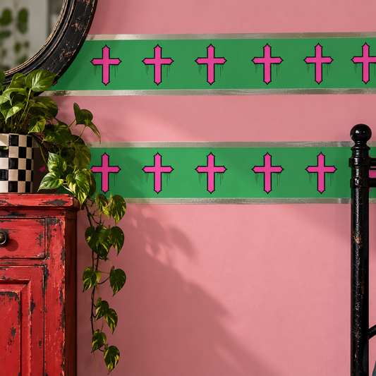 Rebel Riot - Gothica Cross - Wallpaper Border - Emerald
