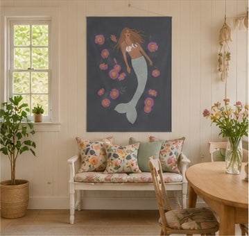 Senara - Large Fabric Mermaid Wall Hanging - Storm