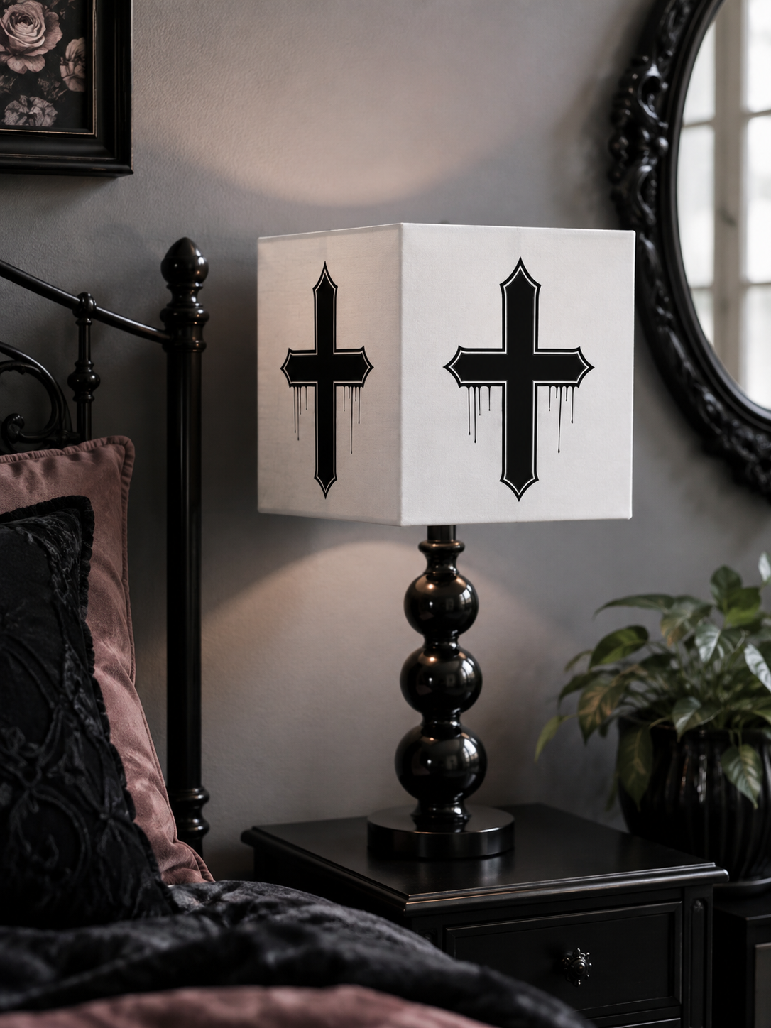 Rebel Riot - Gothica Cross Square Lampshade - Ghost