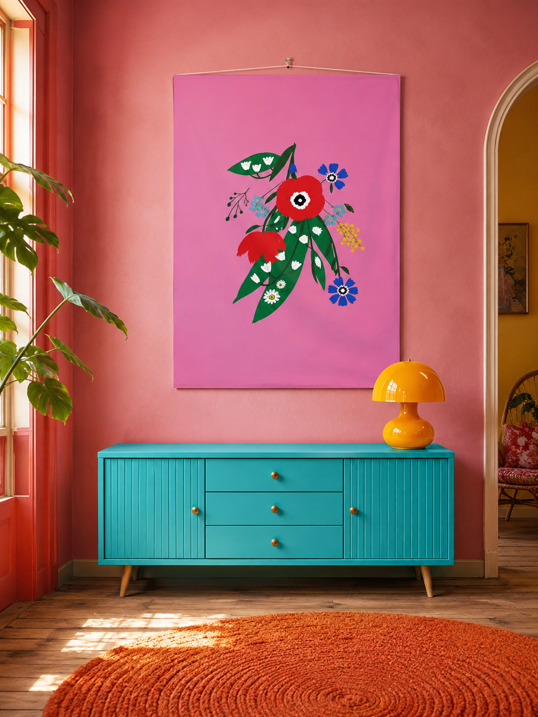 Posy Riot - Poppy Ardevora- Large Fabric Wall Hanging - Pink Pop