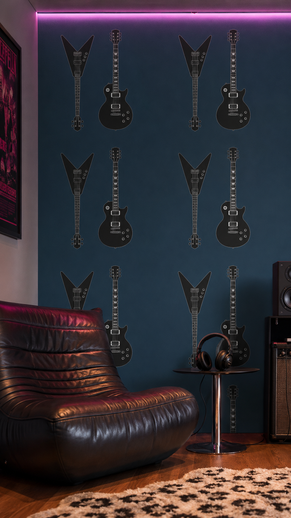 Rebel Riot - Guitar - Statement Wallpaper - Petrol Blue