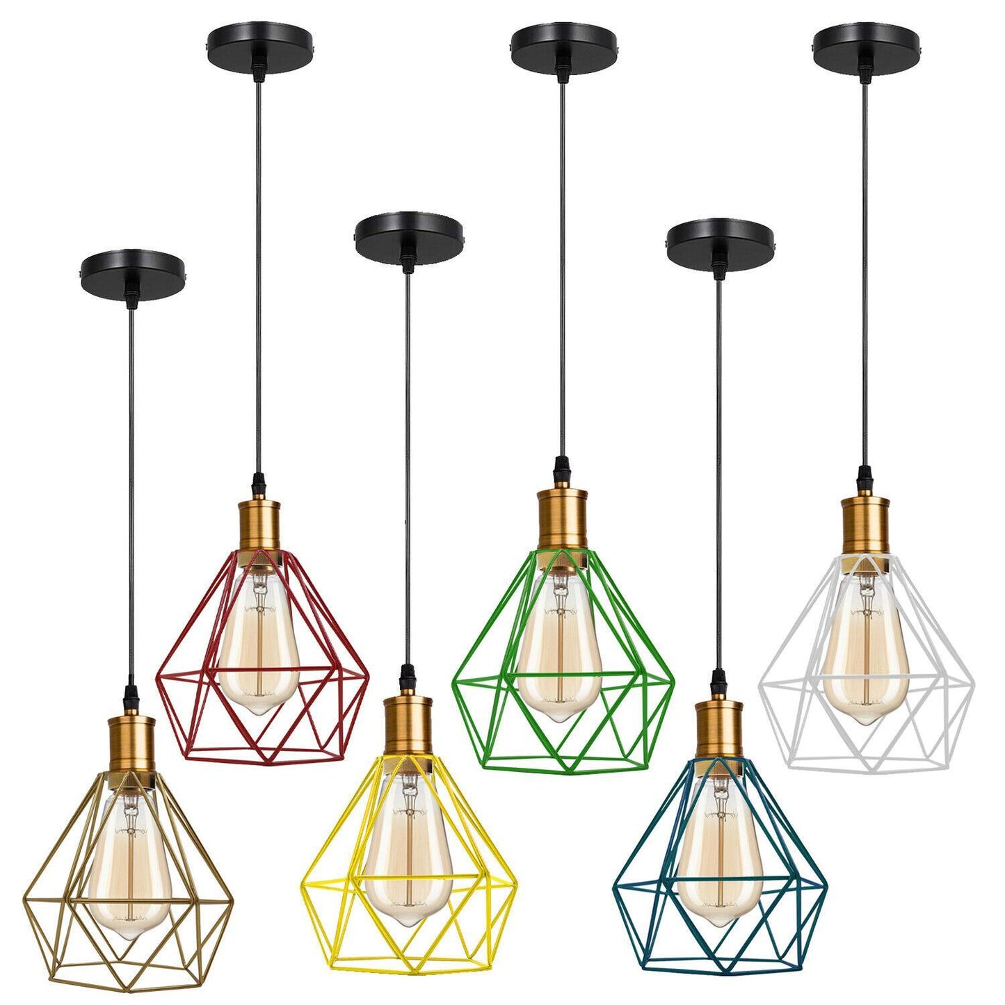 Modern Diamond Cage Pendant Light Fitting Geometric Wire Cage