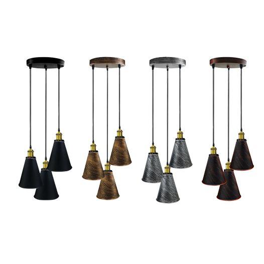 Retro Industrial 3- Head  Vintage Round Base Pendant Ceiling