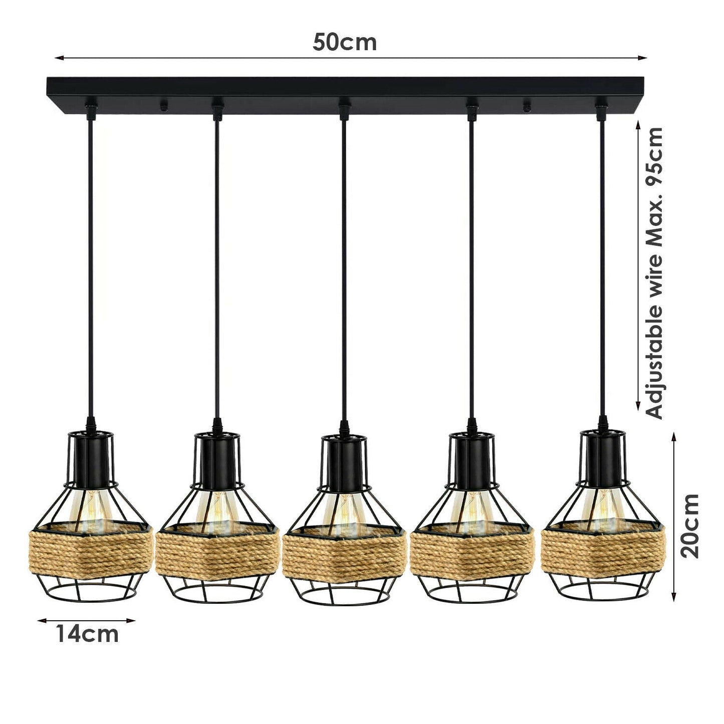 Industrial Hemp Rope Chandelier 5 Head Metal Ceiling Pendant