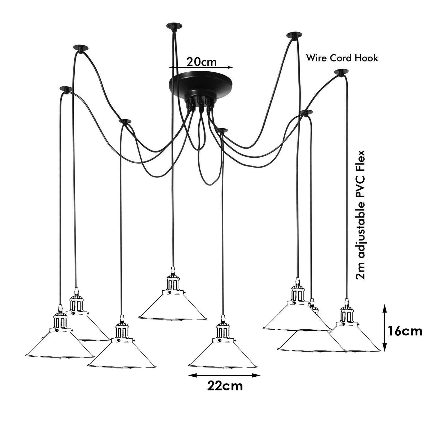 Vintage Industrial Spider Light 8 Way Hanging Ceiling Pendant