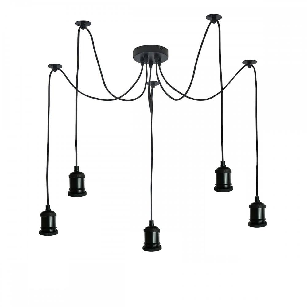 Spider Pendant Braided Fabric Flex Lamp Holder Black finish