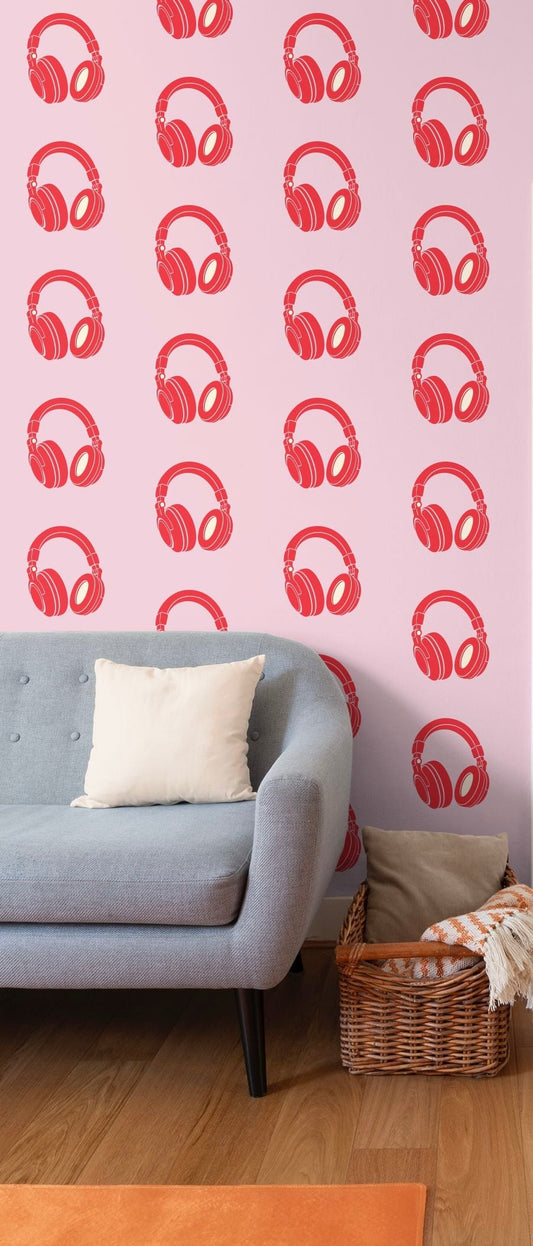 Rebel Riot - Headphones Signature Wallpaper - Red / Baby Pink