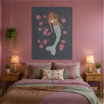 Senara - Large Fabric Mermaid Wall Hanging - Storm