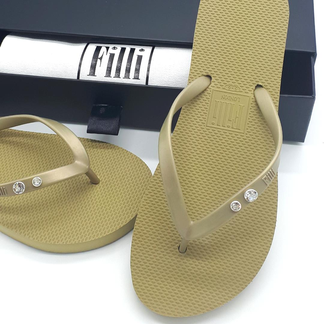 Filli London Crystal Diamond - Gold Luxury Flip Flops