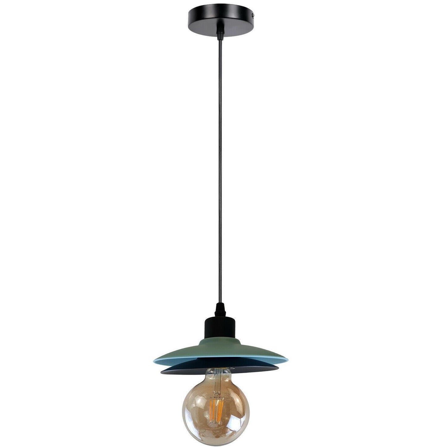 Double Shade Black And Blue Ceiling Hanging Pendant Light