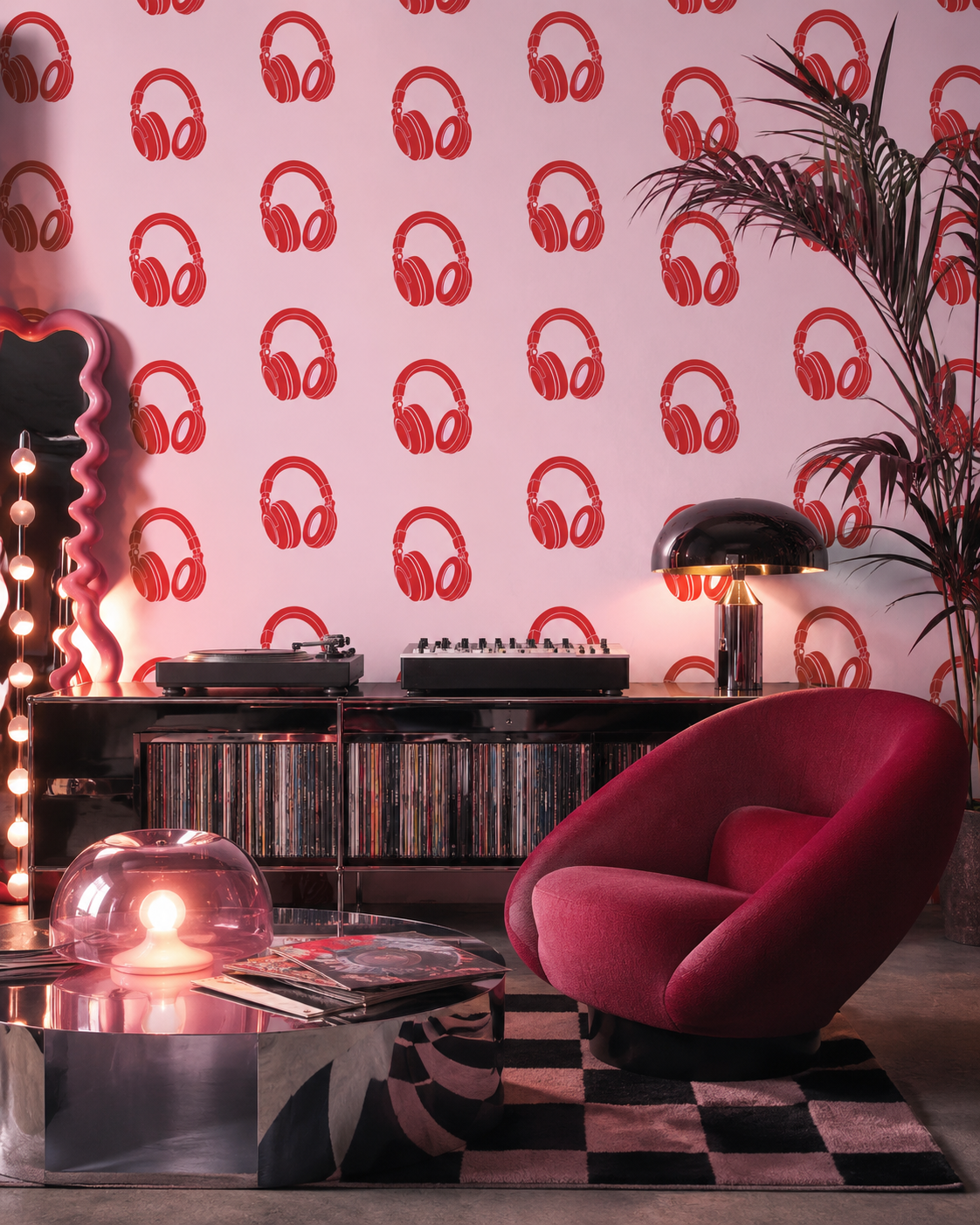 Rebel Riot - Headphones Signature Wallpaper - Red / Baby Pink