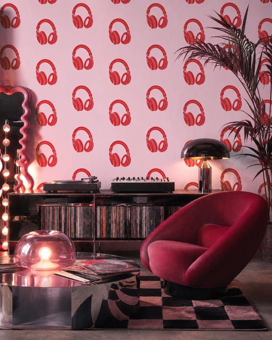 Rebel Riot - Headphones Signature Wallpaper - Red / Baby Pink