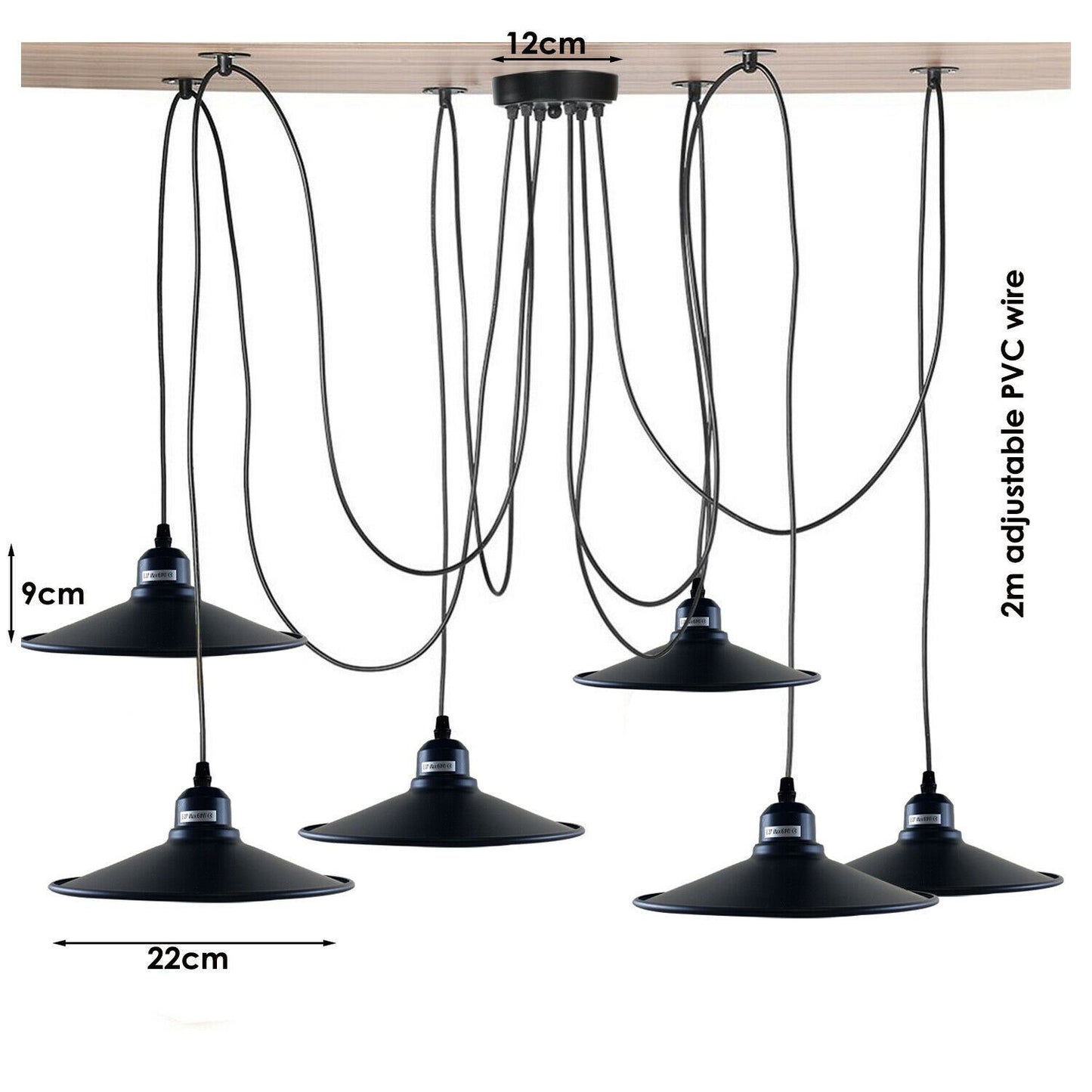 Black Retro Loft Spider 6 Way Ceiling Metal Hanging Adjustable Light