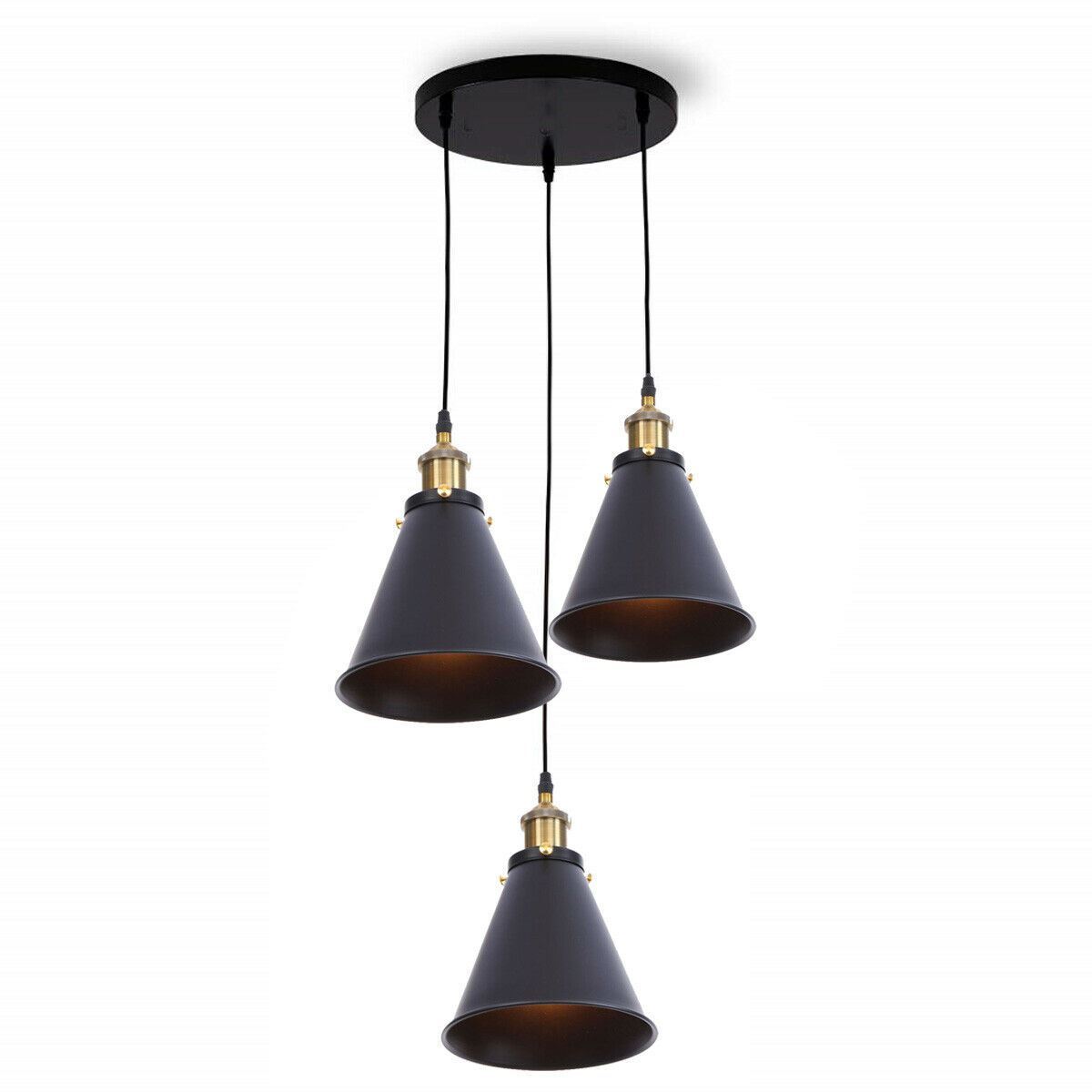 Retro Industrial 3- Head  Vintage Round Base Pendant Ceiling