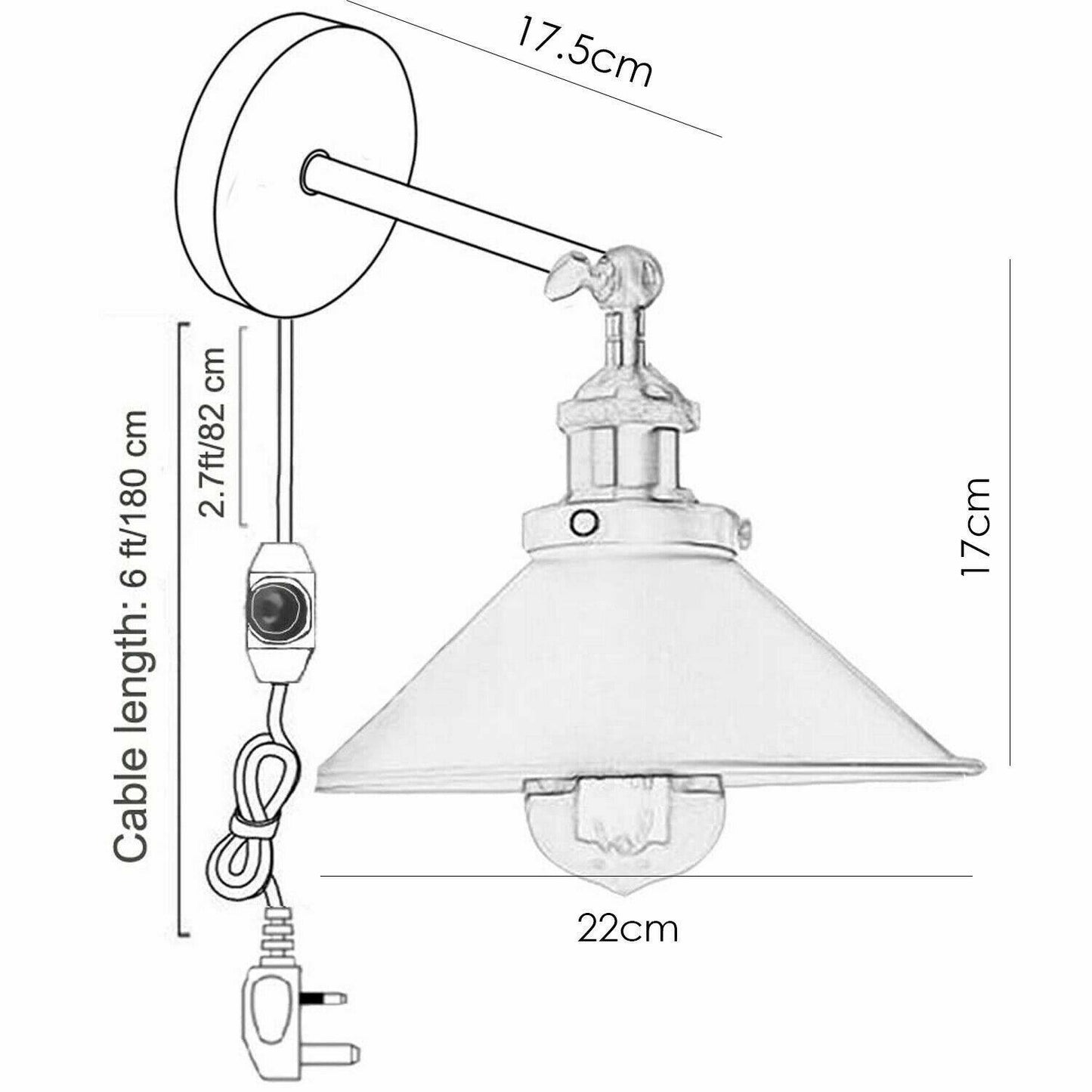 Rustic Red Plug in wall light wall sconce Dimmer Switch UK