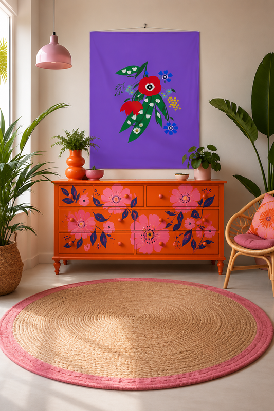Posy Riot - Poppy Ardevora - Large Fabric Wall Hanging - Ultraviolet